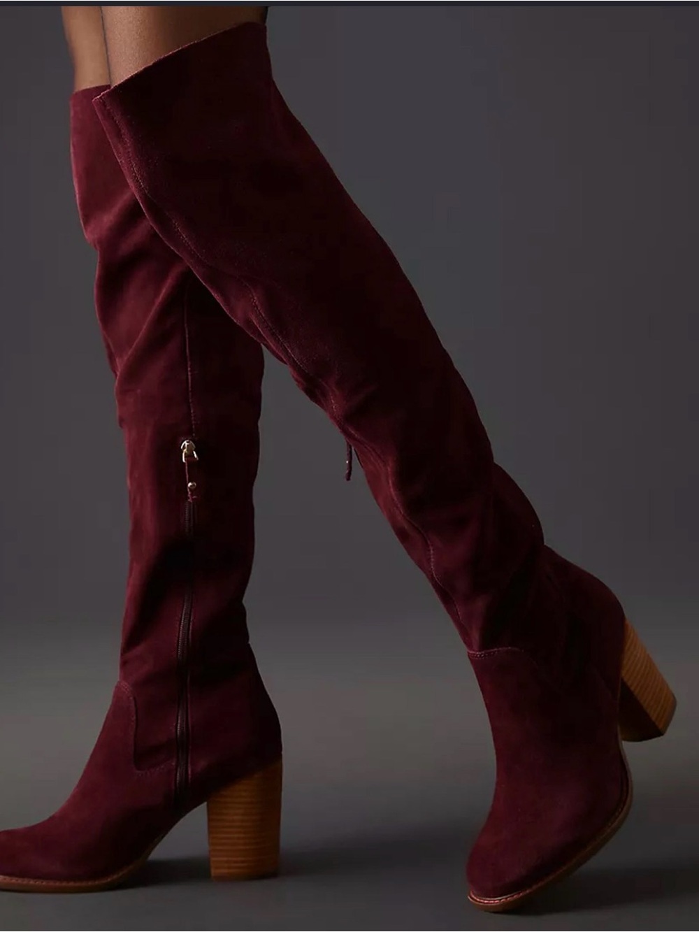 Kelsi Dagger Over-the-Knee Suede Boots in Wine